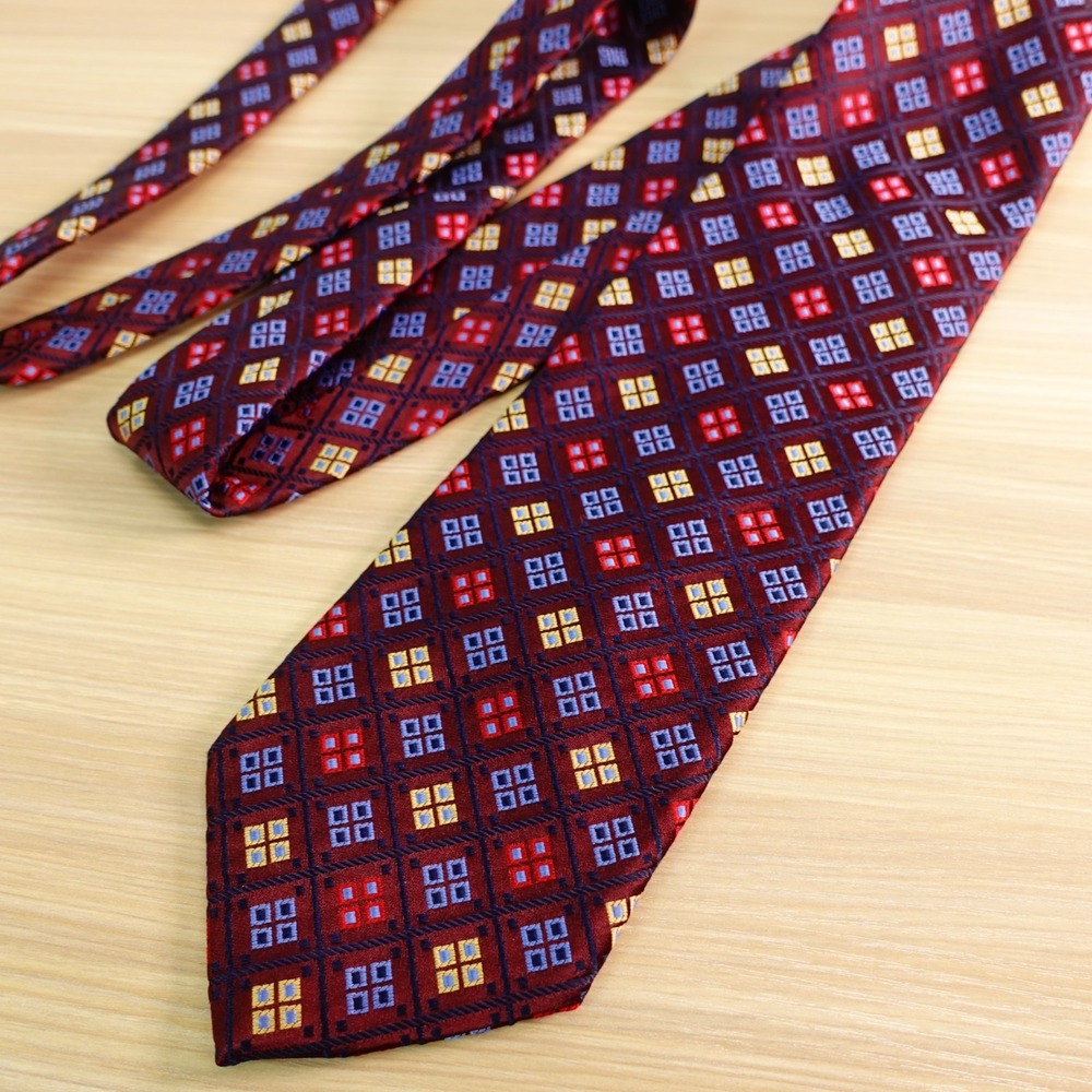 Neck Tie Mens Burgundy Red Geometric Foulard Italian Silk USA Made XMI Platinum